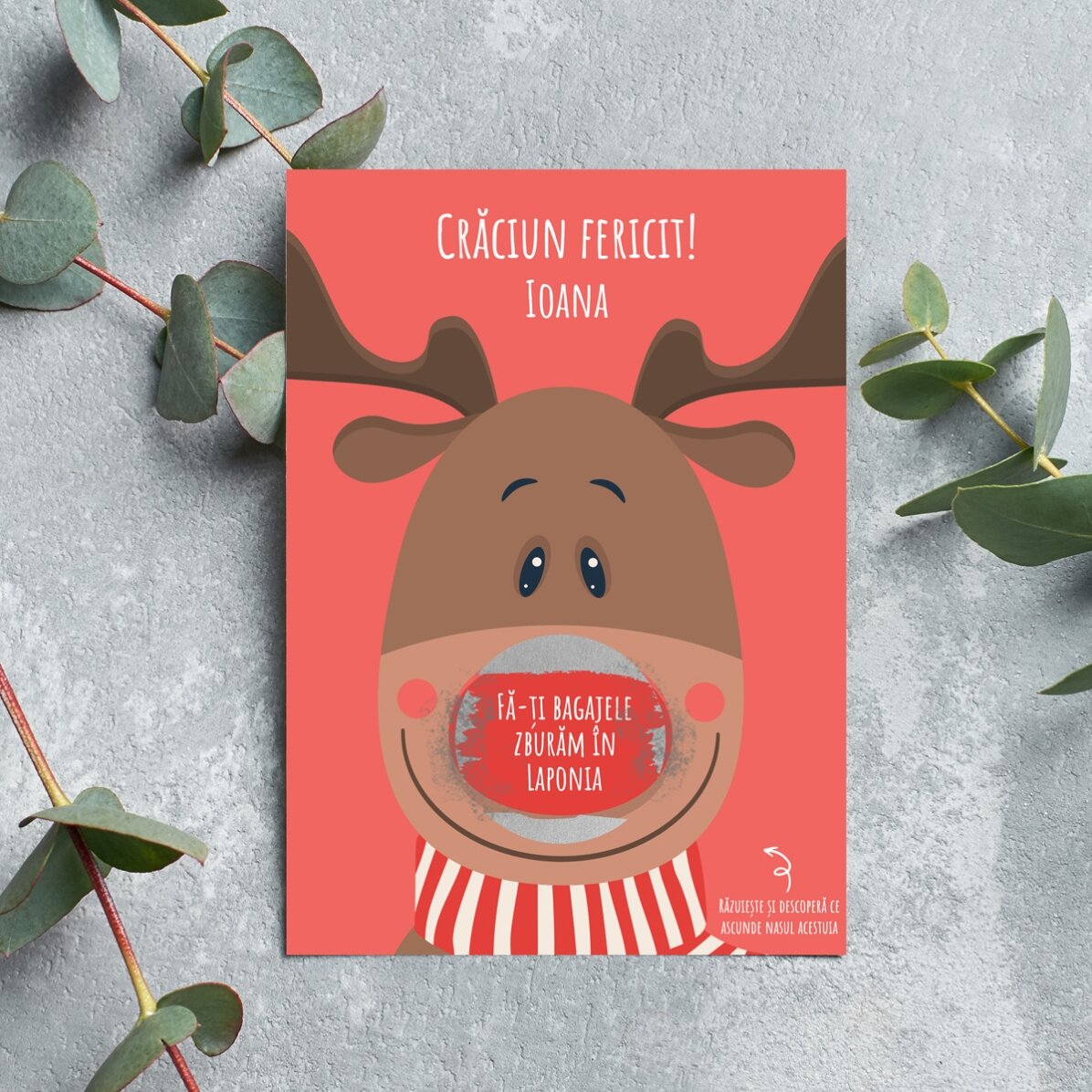 Card răzuibil personalizat de Crăciun - Model Ren