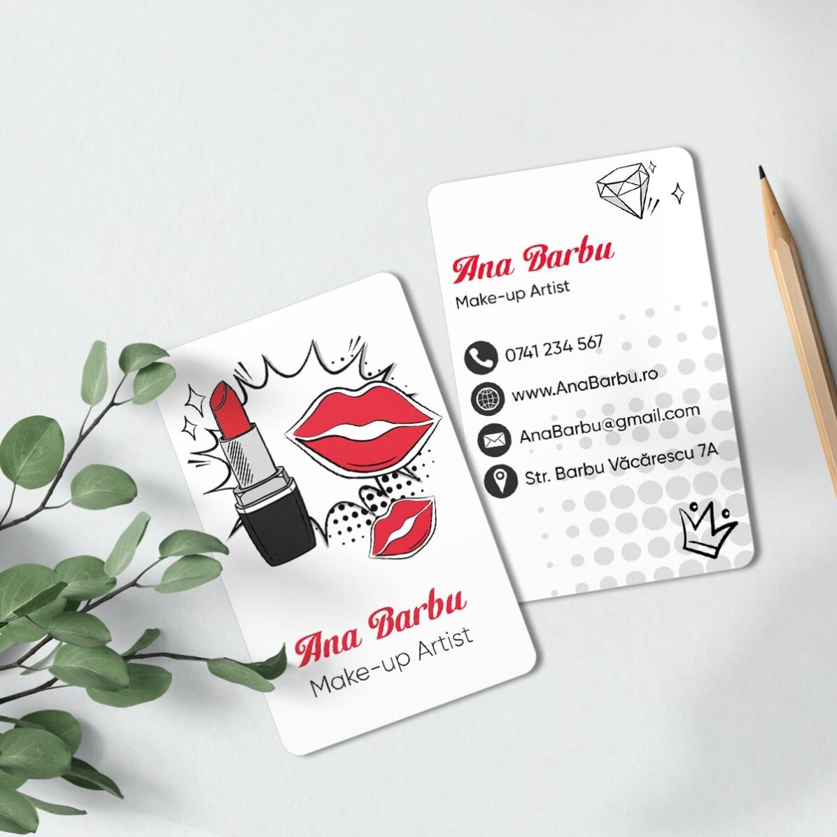 Carte de vizită aluminiu personalizată față-verso cu mesaj - Make-up Artist