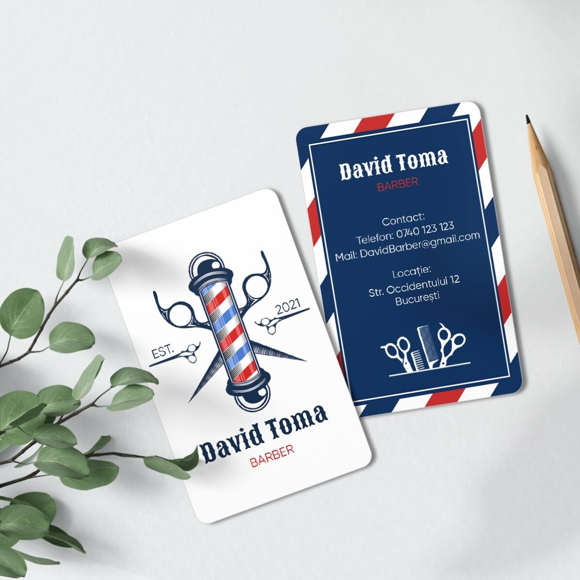 Carte de vizită aluminiu personalizată față-verso cu text - Barber Shop