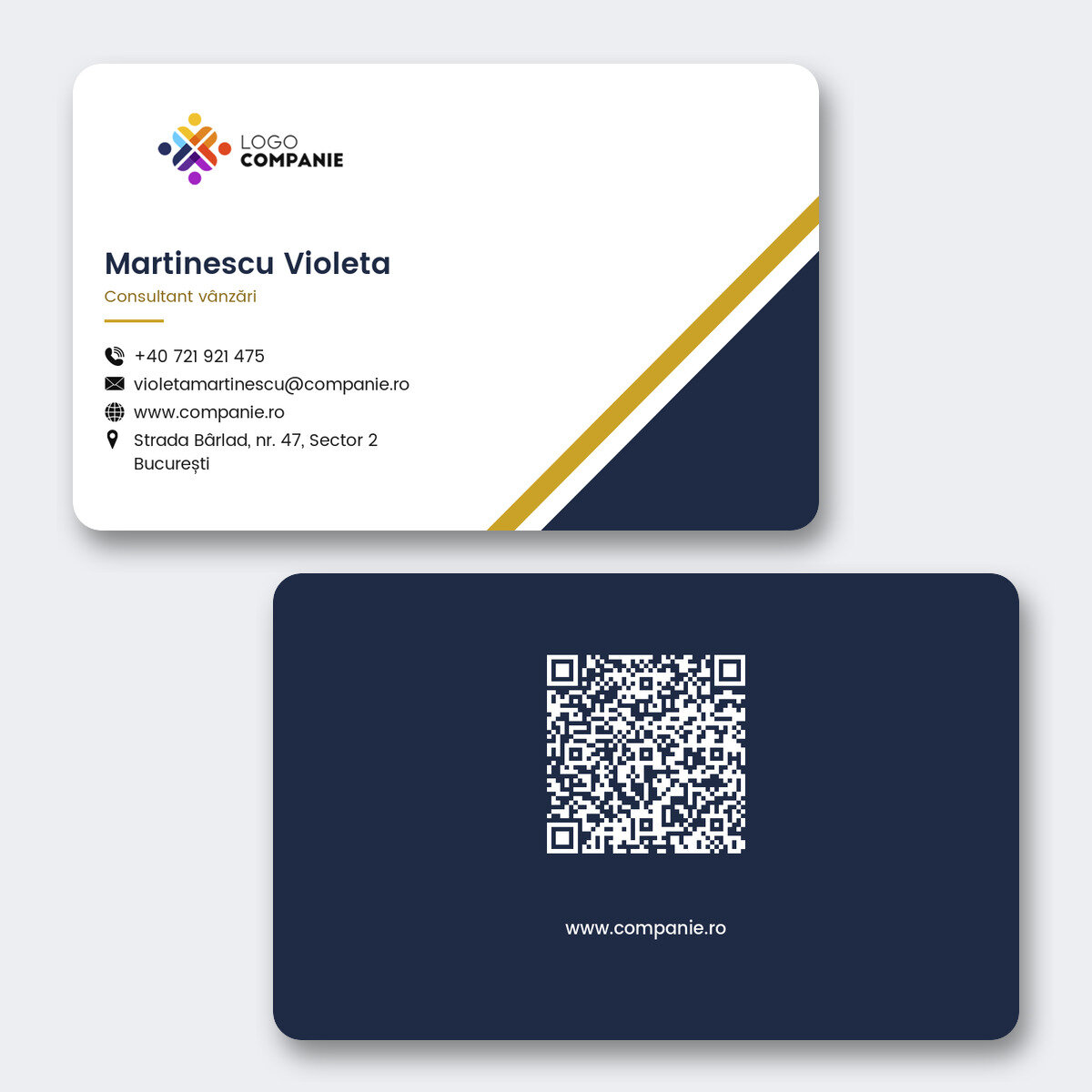 Персонализирана визитна картичка от алуминий, геометричен дизайн, лого и QR код