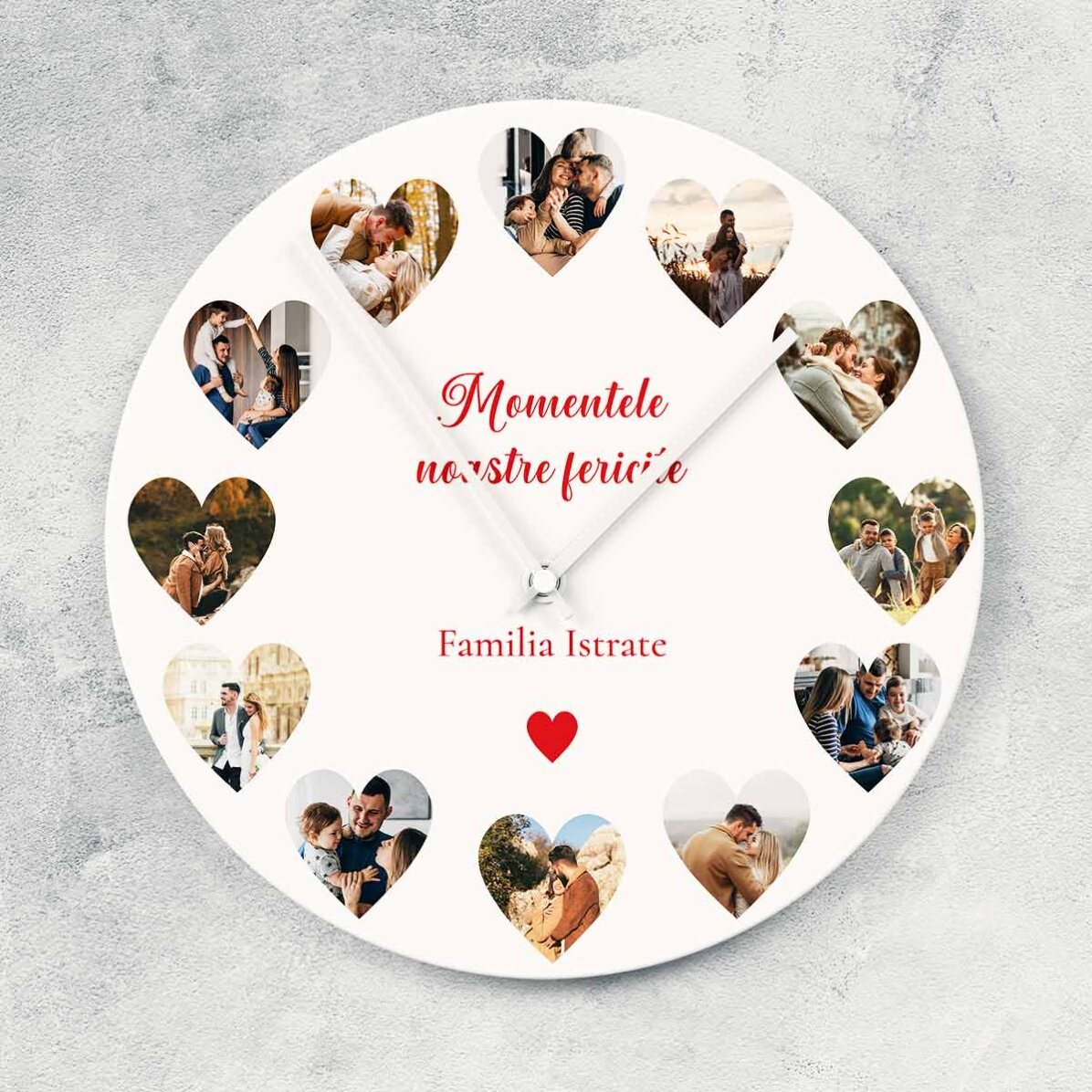 Ceas personalizat cu 12 poze și text - Momentele noastre