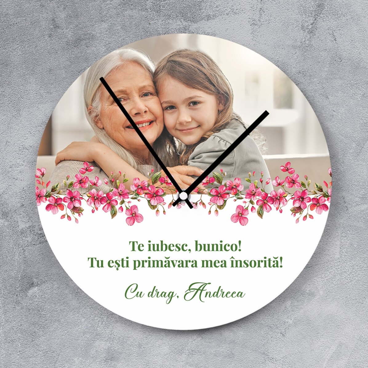 Ceas personalizat cu o poză și mesaj - Floral