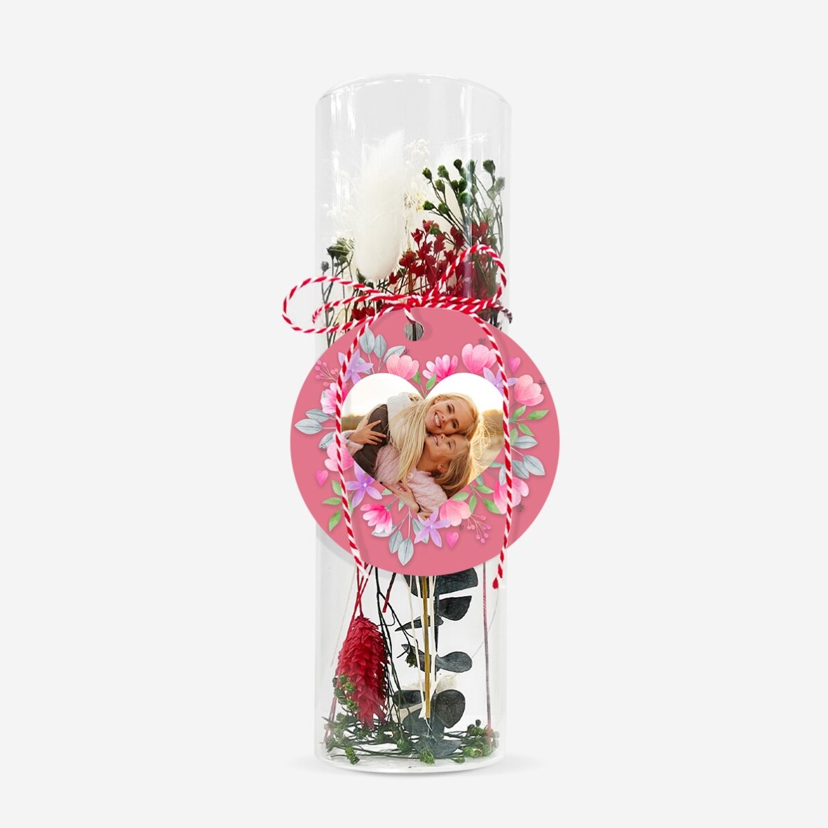 Ornament din sticlă cu flori prezervate personalizat cu o poză - Pink flowers