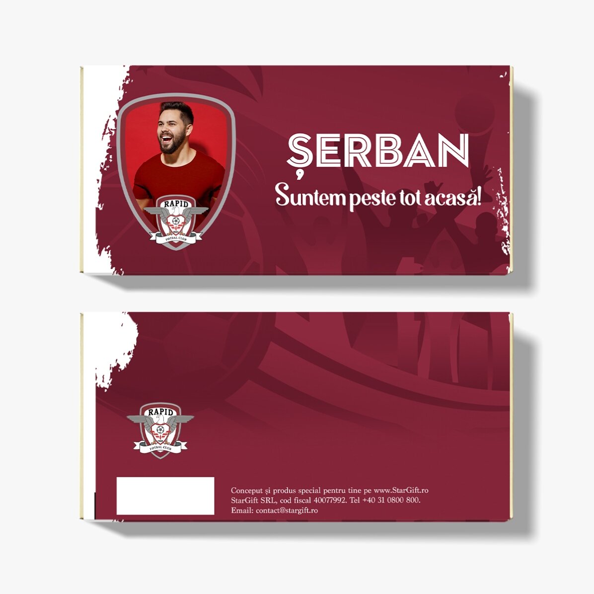 Ciocolată FC Rapid personalizată cu poză și text