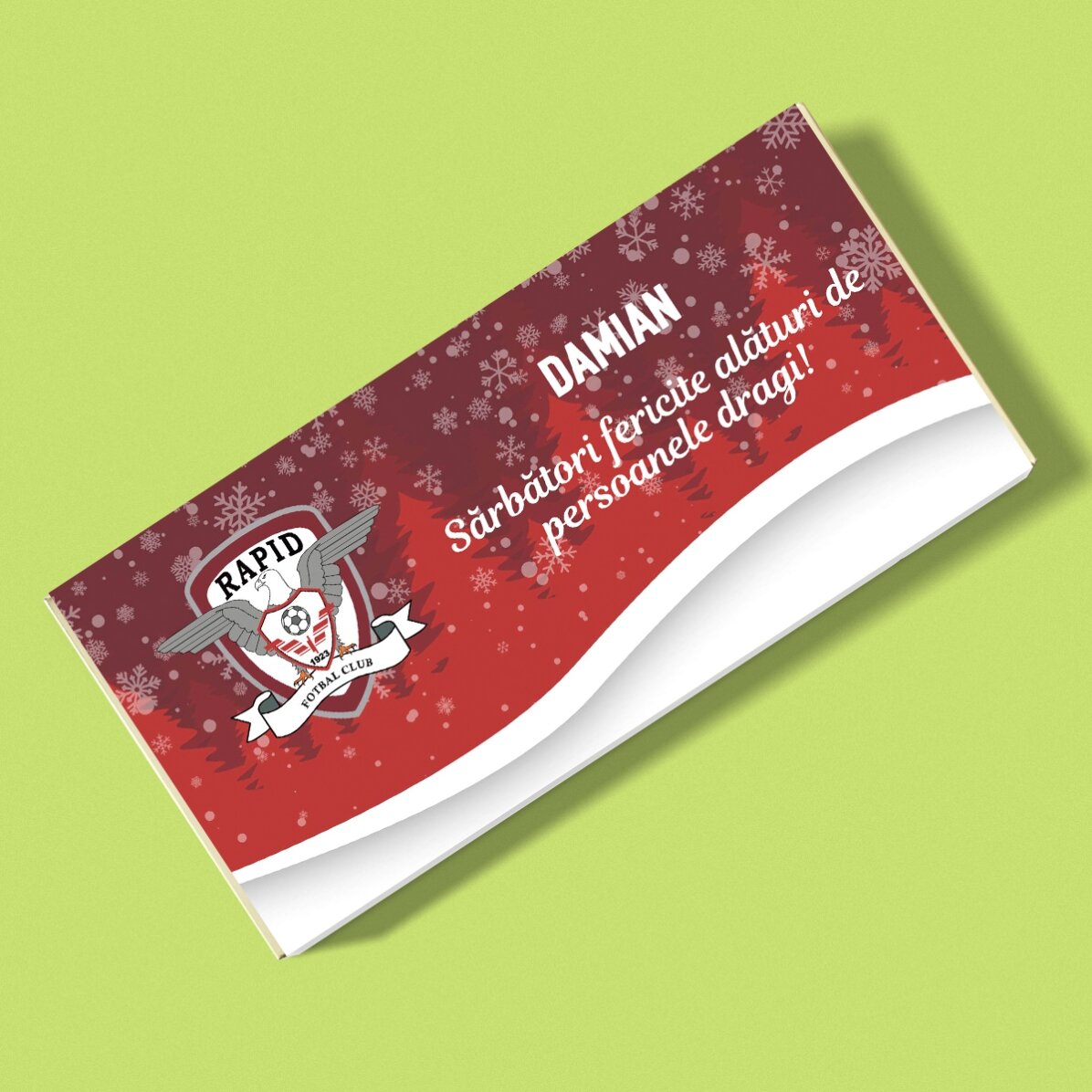 Ciocolată FC Rapid personalizată cu text - Peisaj de Crăciun