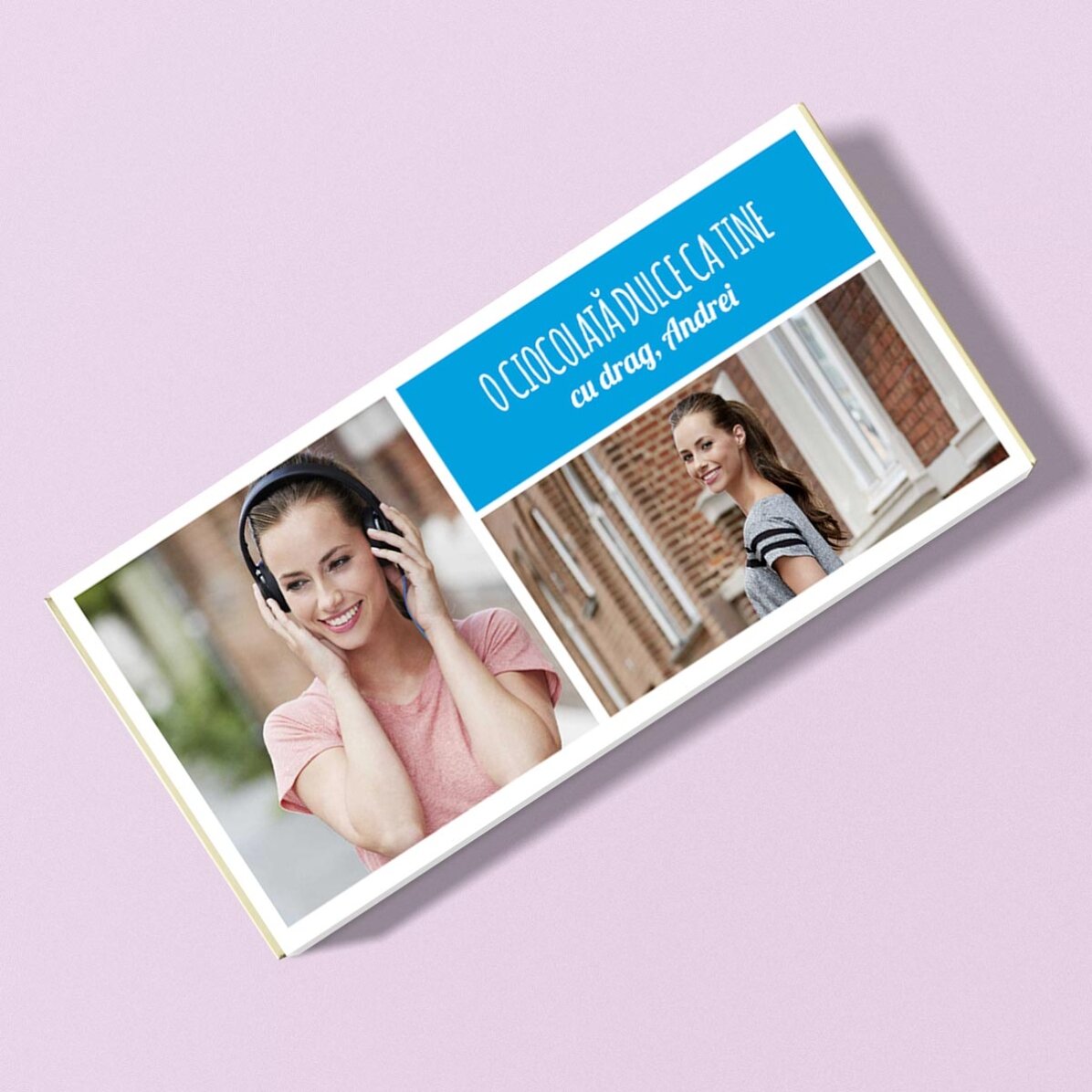Ciocolată personalizată cu 2 poze și text