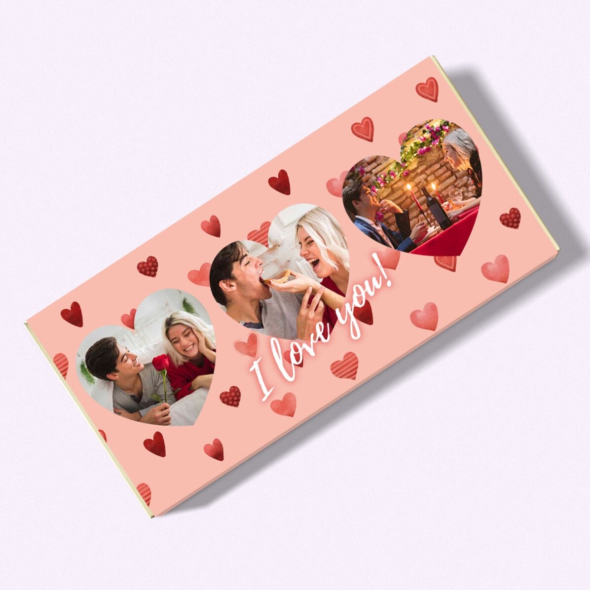 Ciocolată personalizată cu 3 poze - I Love you!