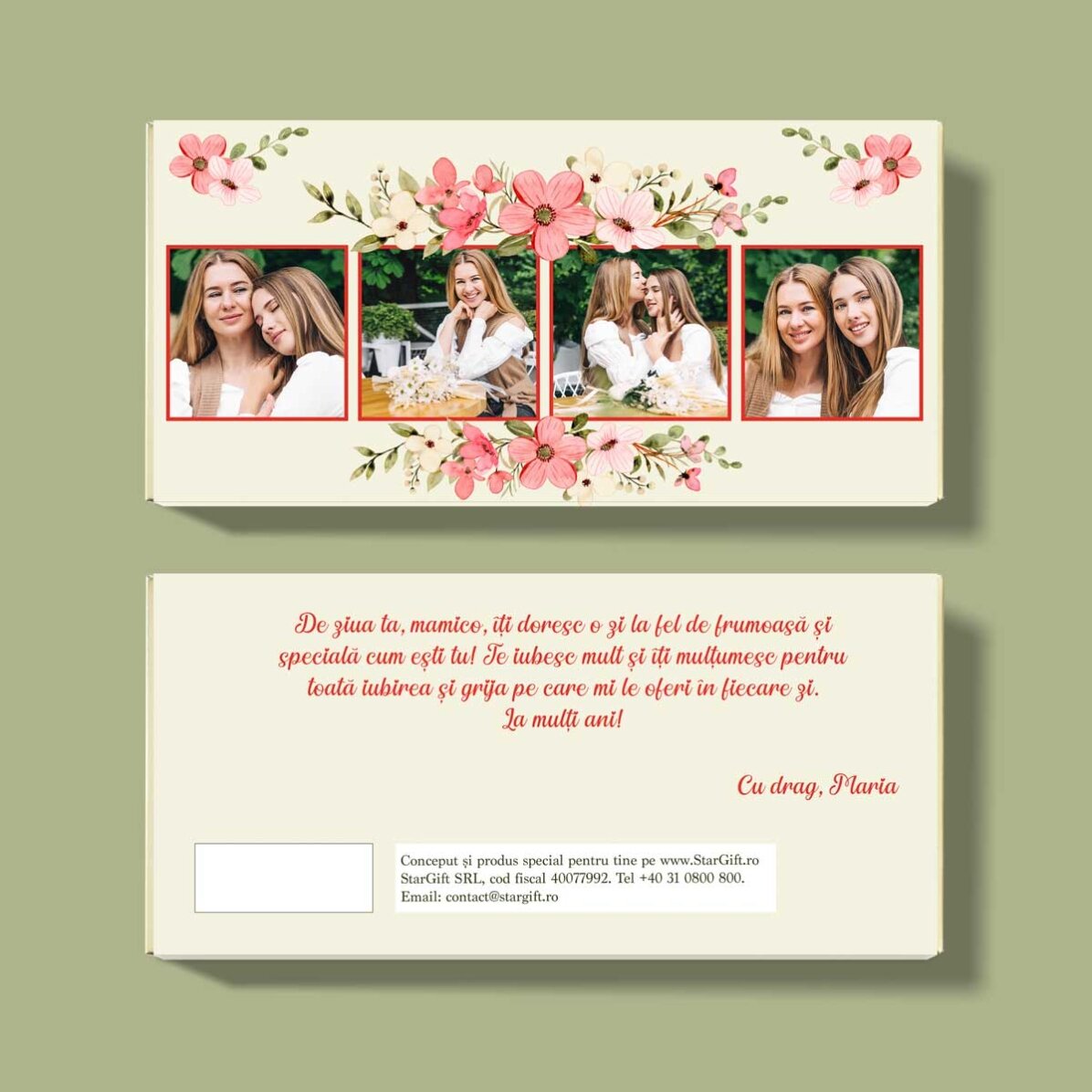 Ciocolată personalizată cu 4 poze și mesaj - Flowers