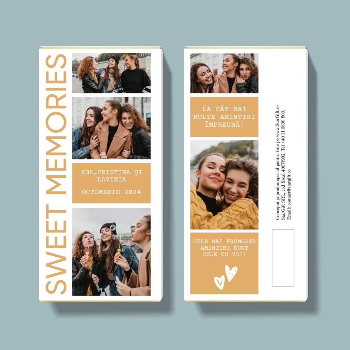 Ciocolată personalizată cu 5 poze și mesaj - Sweet Memories