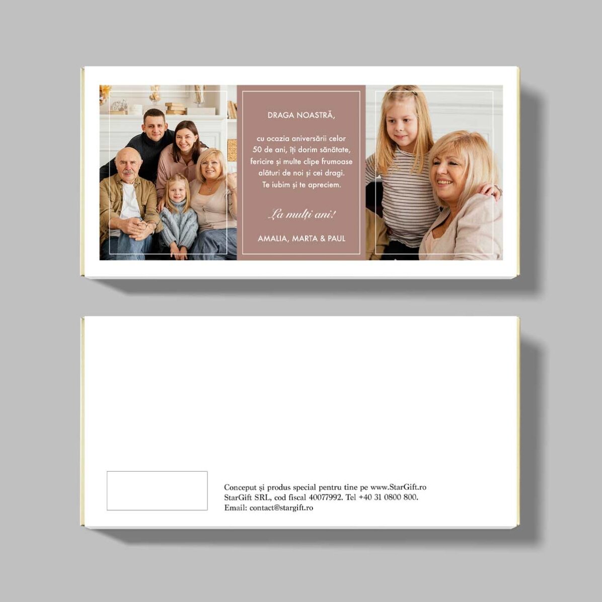 Ciocolată personalizată cu două poze și text - Urarea de ziua ta