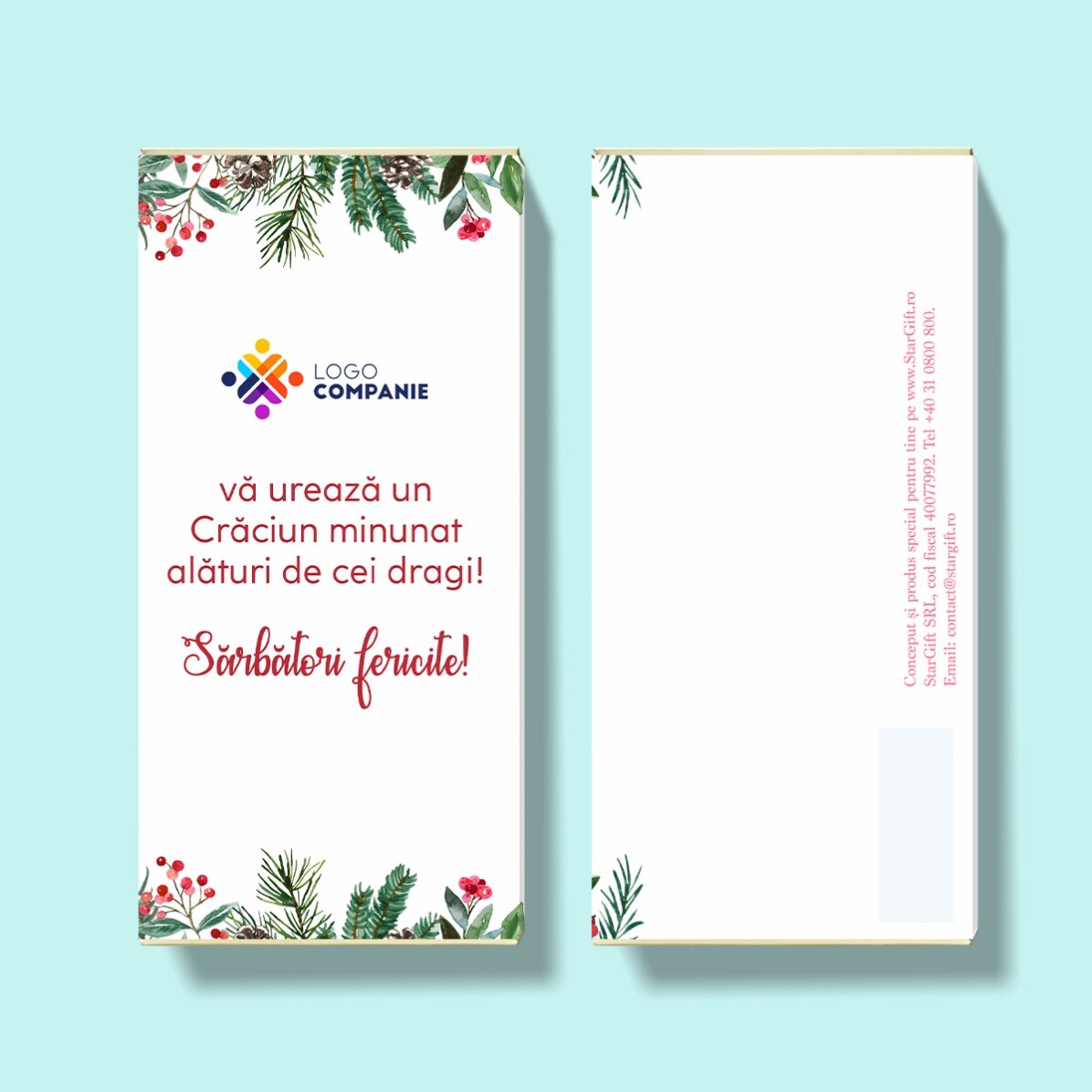 Ciocolată personalizată cu logo și mesaj de Crăciun