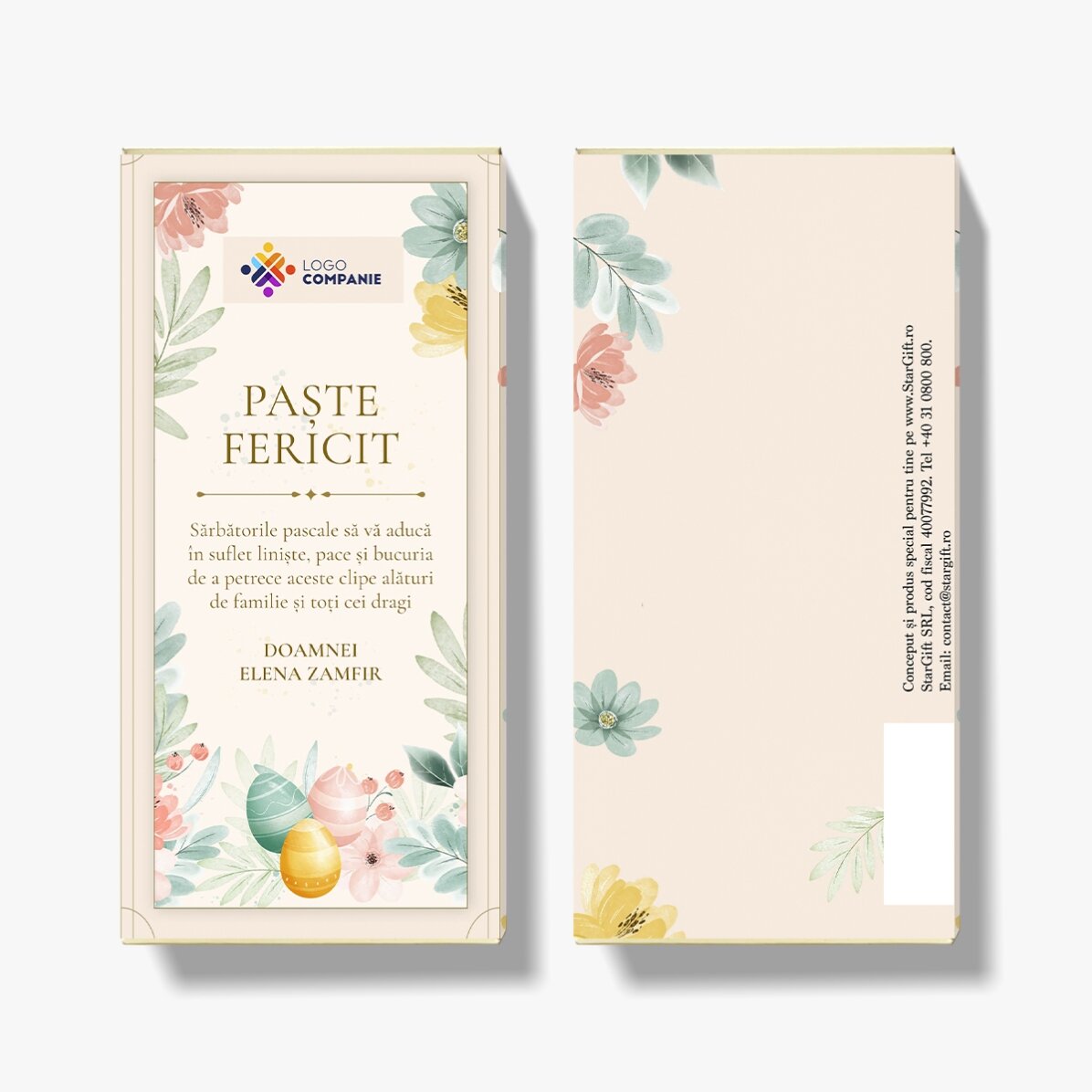 Ciocolată personalizată cu logo și mesaj de Paște