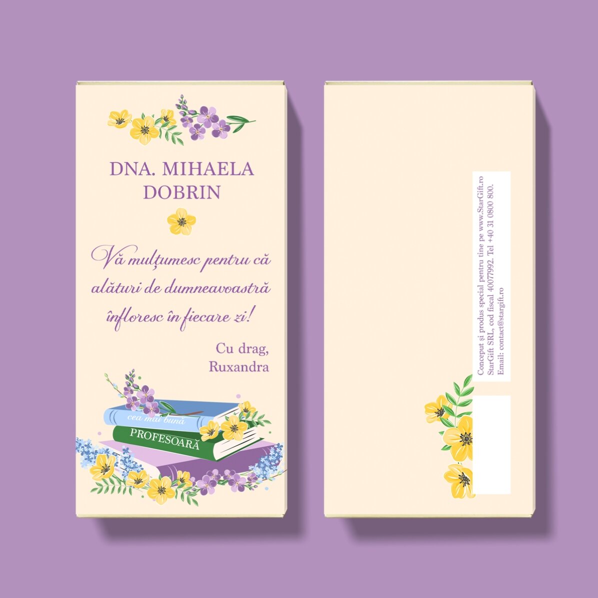 Ciocolată personalizată cu mesaj pentru profesoare