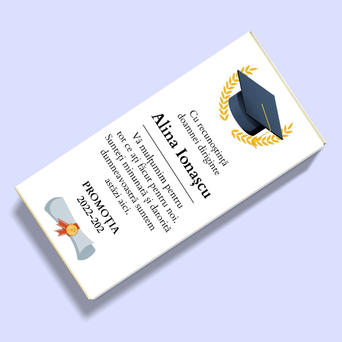 Ciocolată personalizată cu mesaj pentru profesori - Absolvire