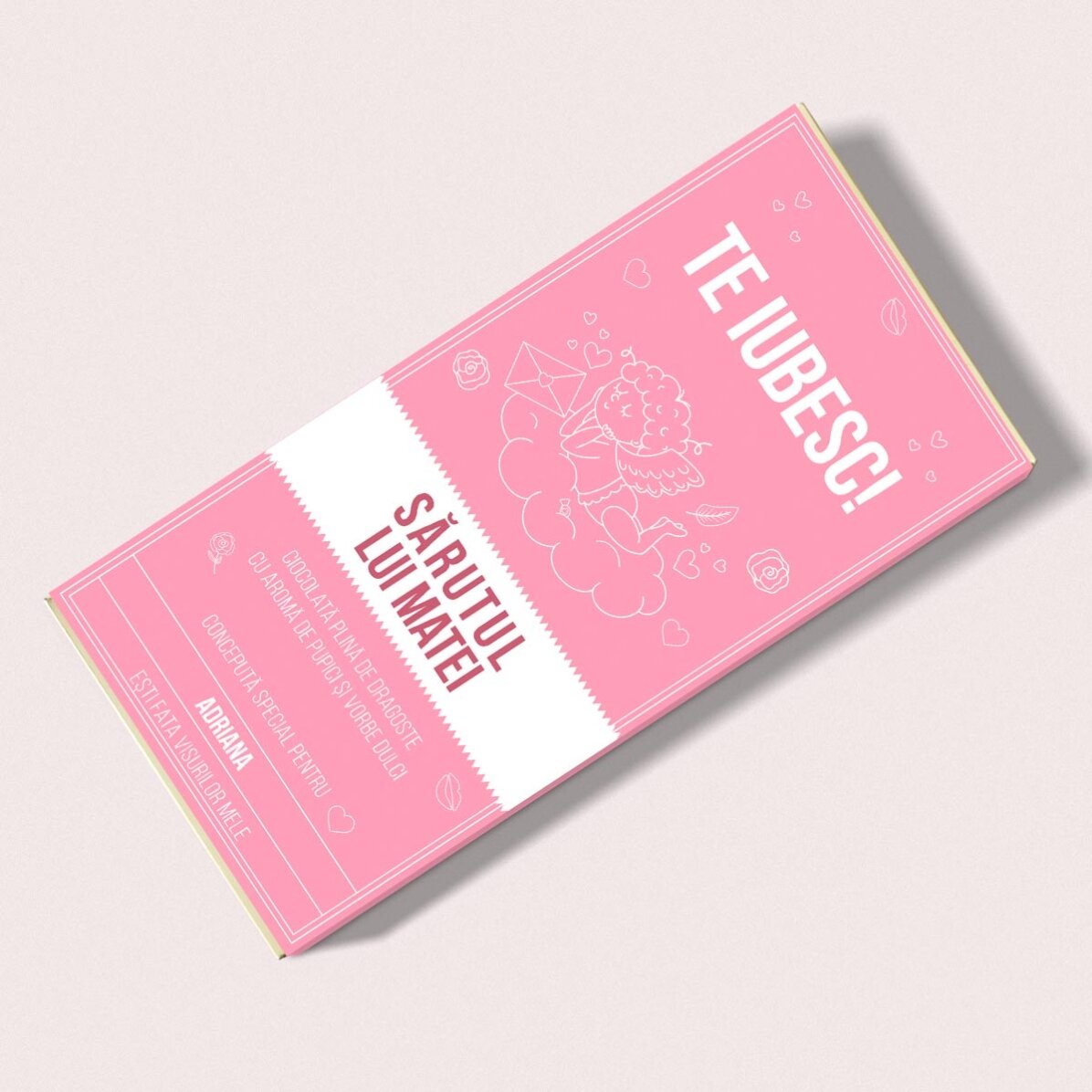 Ciocolată personalizată cu mesaj - Sărutul lui Cupidon