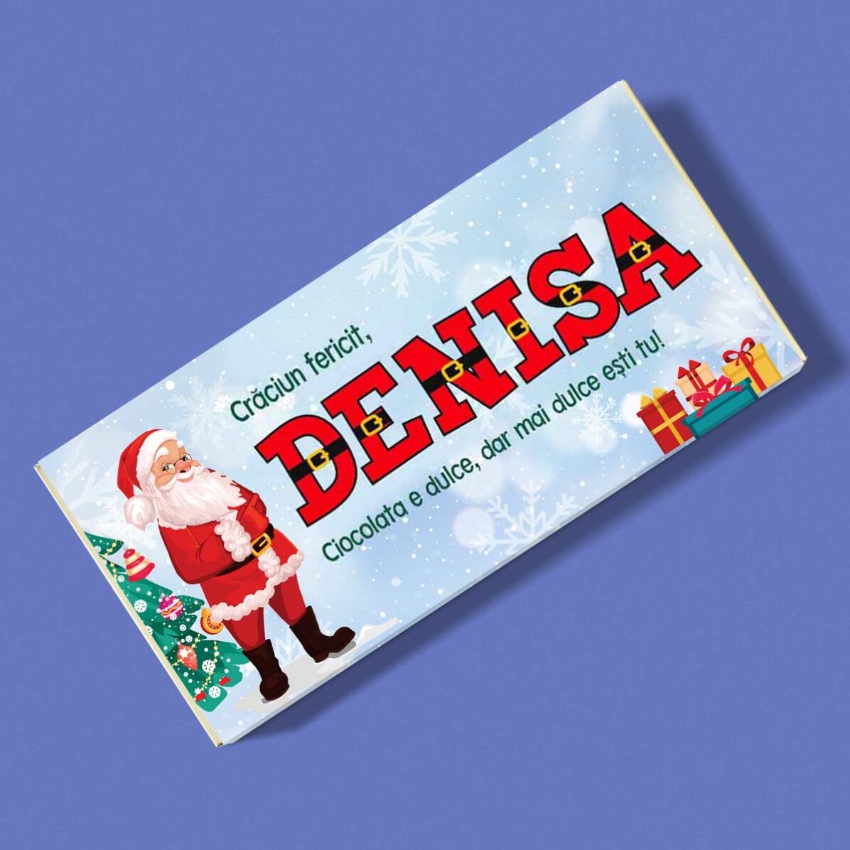 Ciocolată personalizată cu nume și mesaj  - De la Moș Crăciun