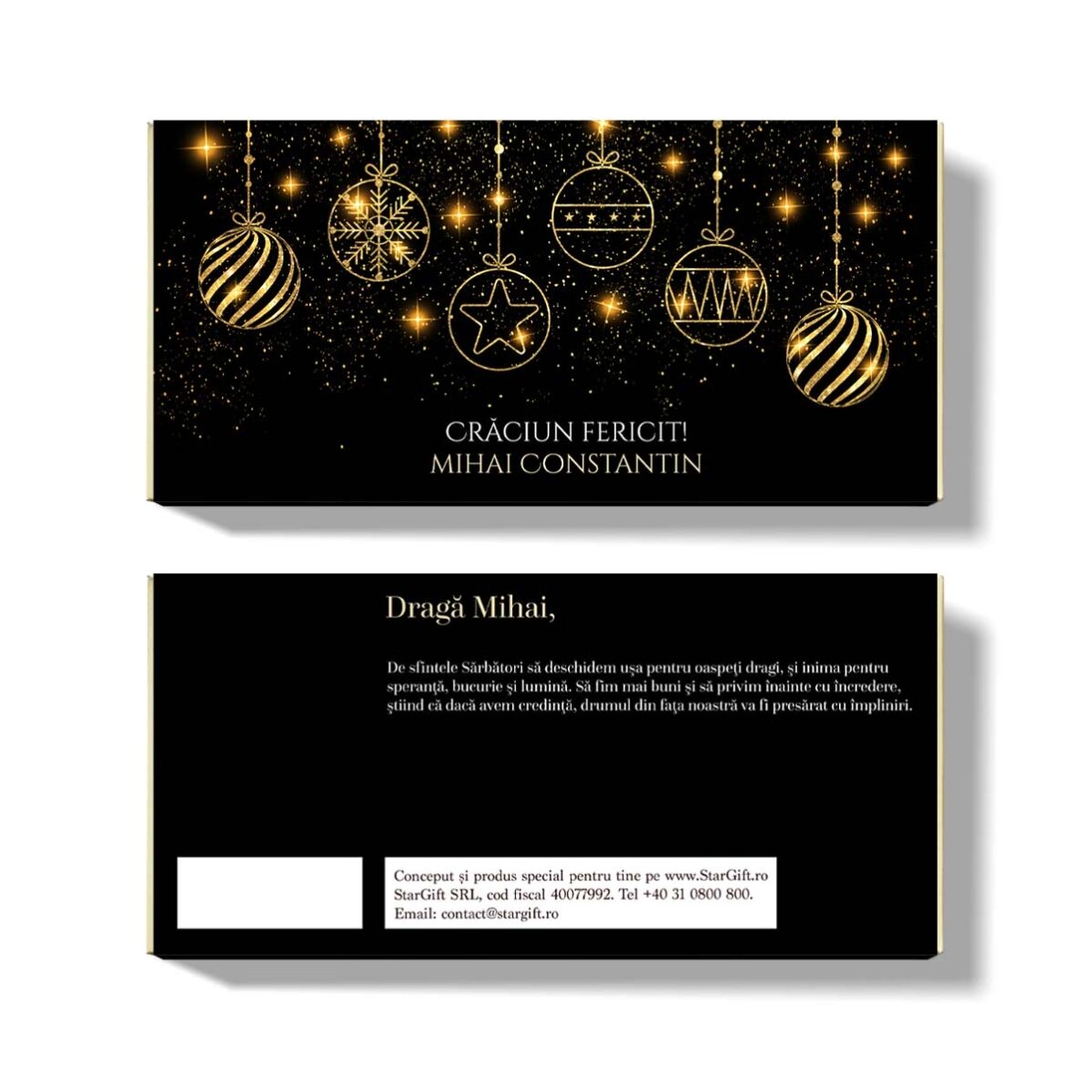 Ciocolată personalizată cu nume și mesaj - Gold Christmas