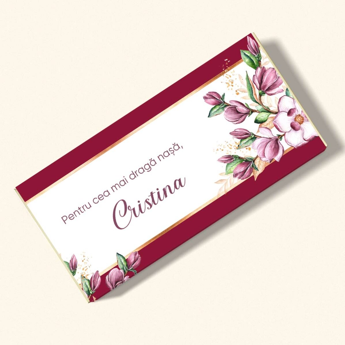 Ciocolată personalizată cu nume și mesaj - O primăvară frumoasă