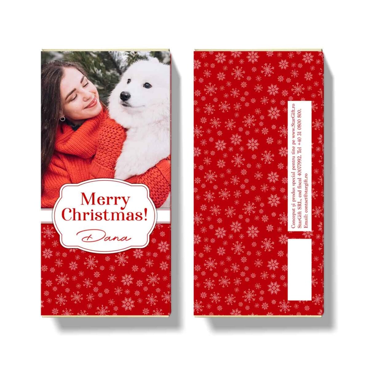 Ciocolată personalizată cu o poză și mesaj de Crăciun - Fulgi de zăpadă
