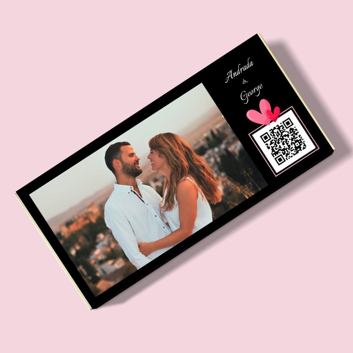 Ciocolată personalizată cu o poză, text și cod QR - Love