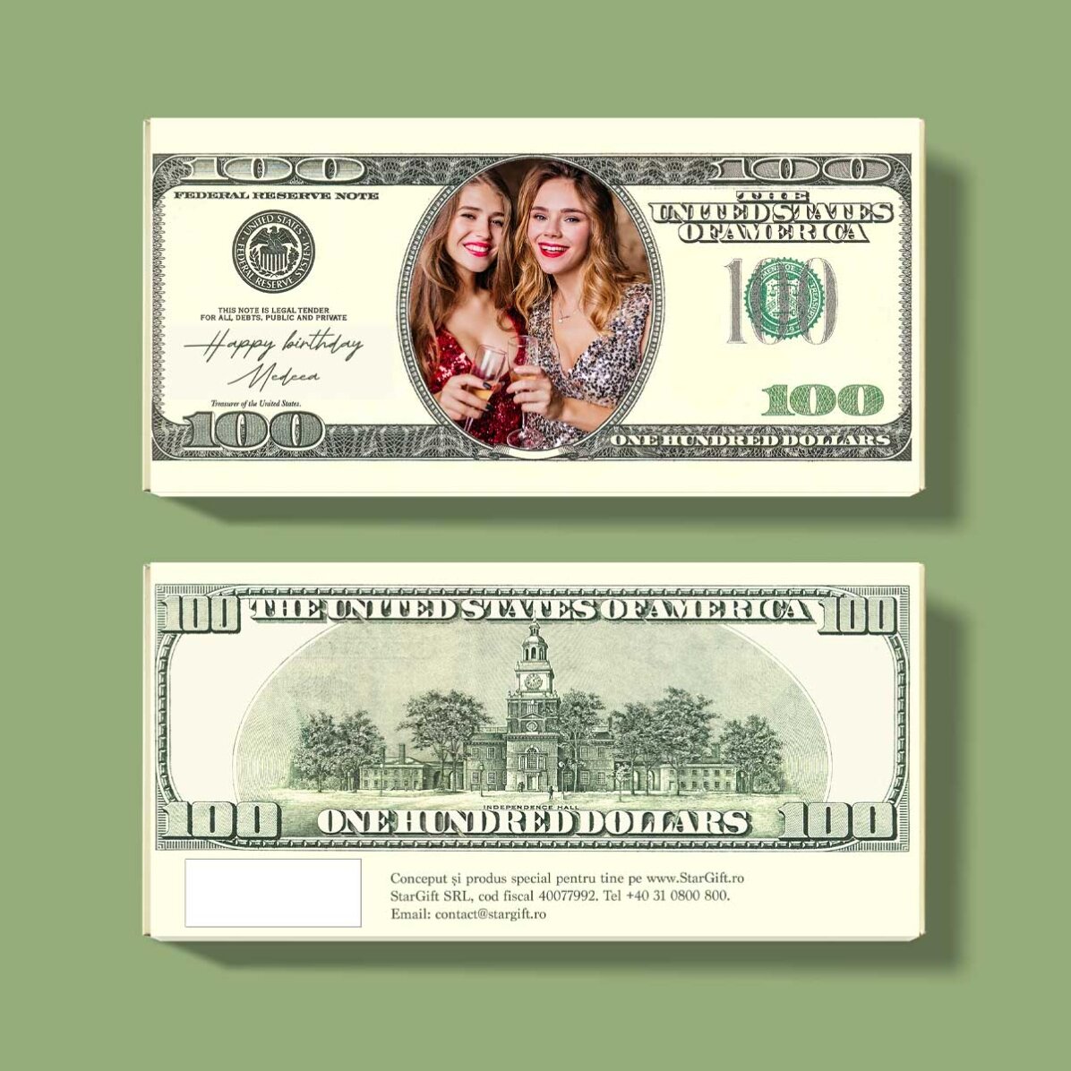 Ciocolată personalizată cu poză și mesaj - Dolari