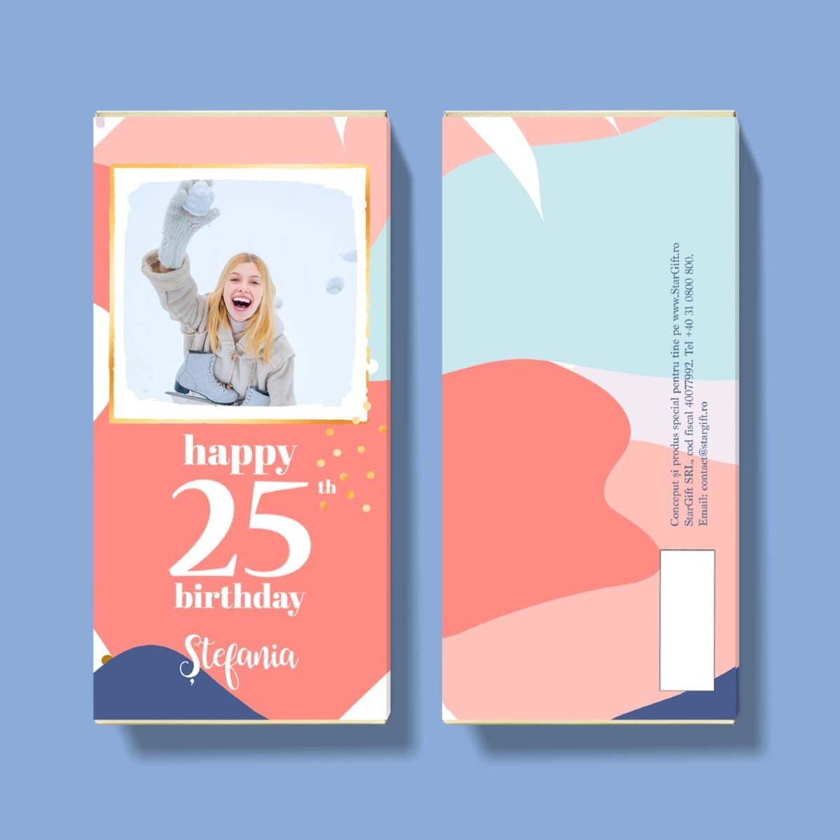 Ciocolată personalizată cu poză și text - Happy Birthday!