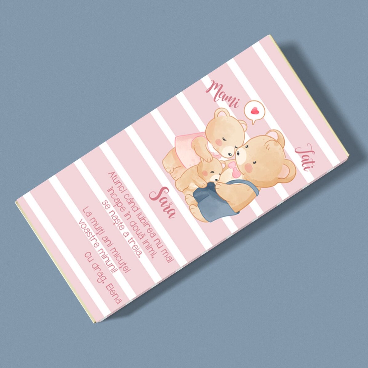 Ciocolată personalizată cu text - Familia ursuleților