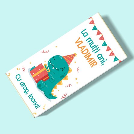 Ciocolată personalizată cu text - Happy Dino
