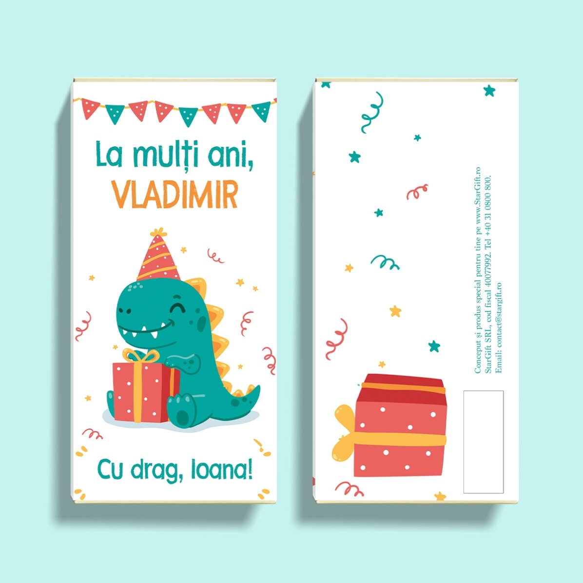 Ciocolată personalizată cu text - Happy Dino