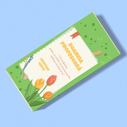 Ciocolată personalizată cu text - Lalele pentru dascăli