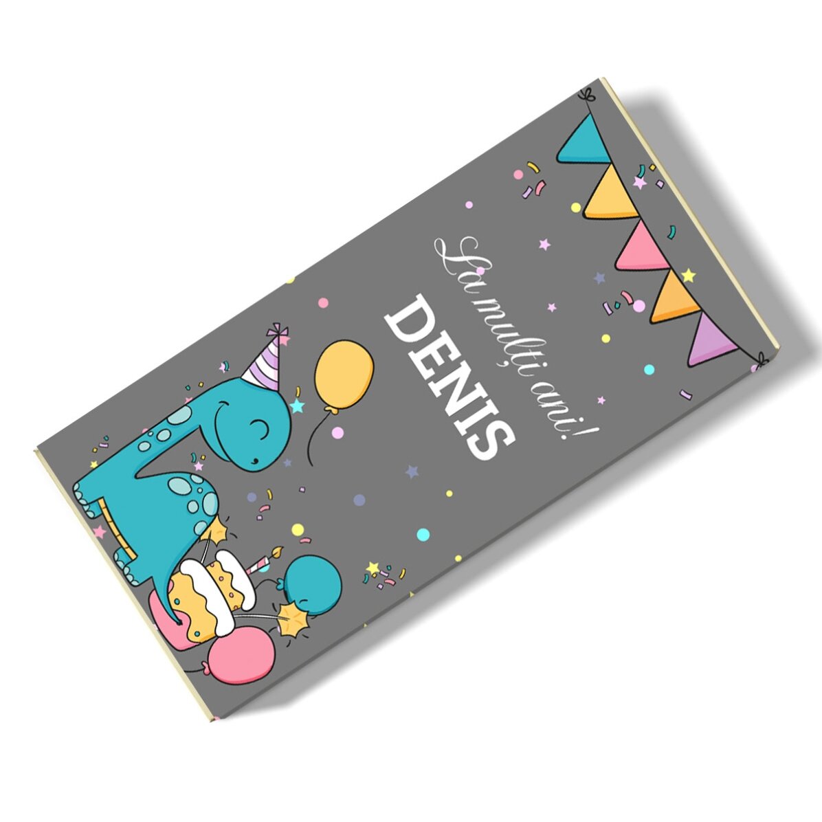 Ciocolată personalizată cu text pentru copii - Happy Dino