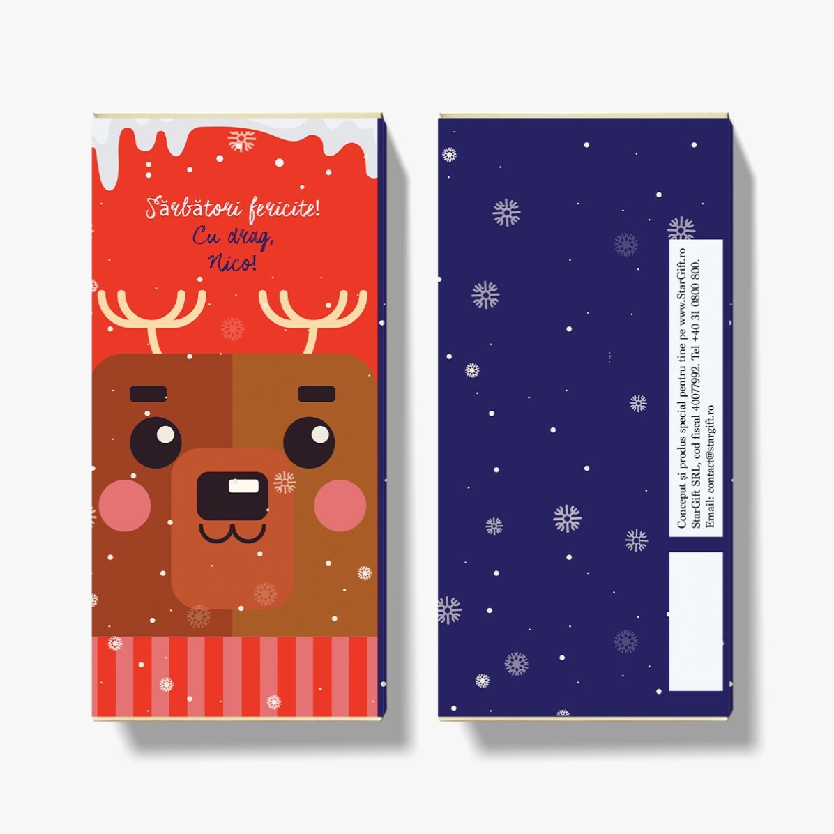 Ciocolată personalizată cu text pentru Crăciun - Rudolf