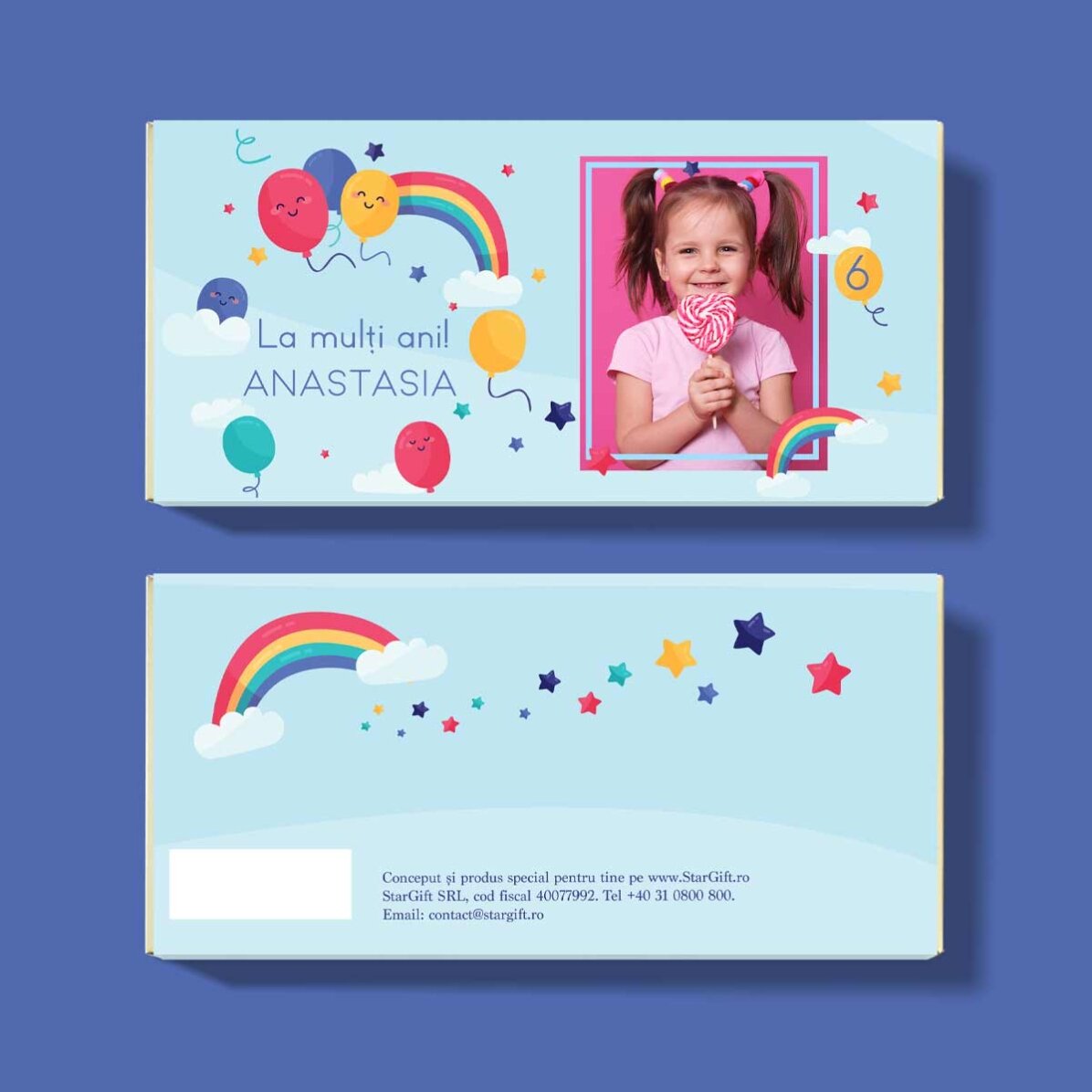 Ciocolată personalizată cu text și poză - Happy Birthday, Kids!