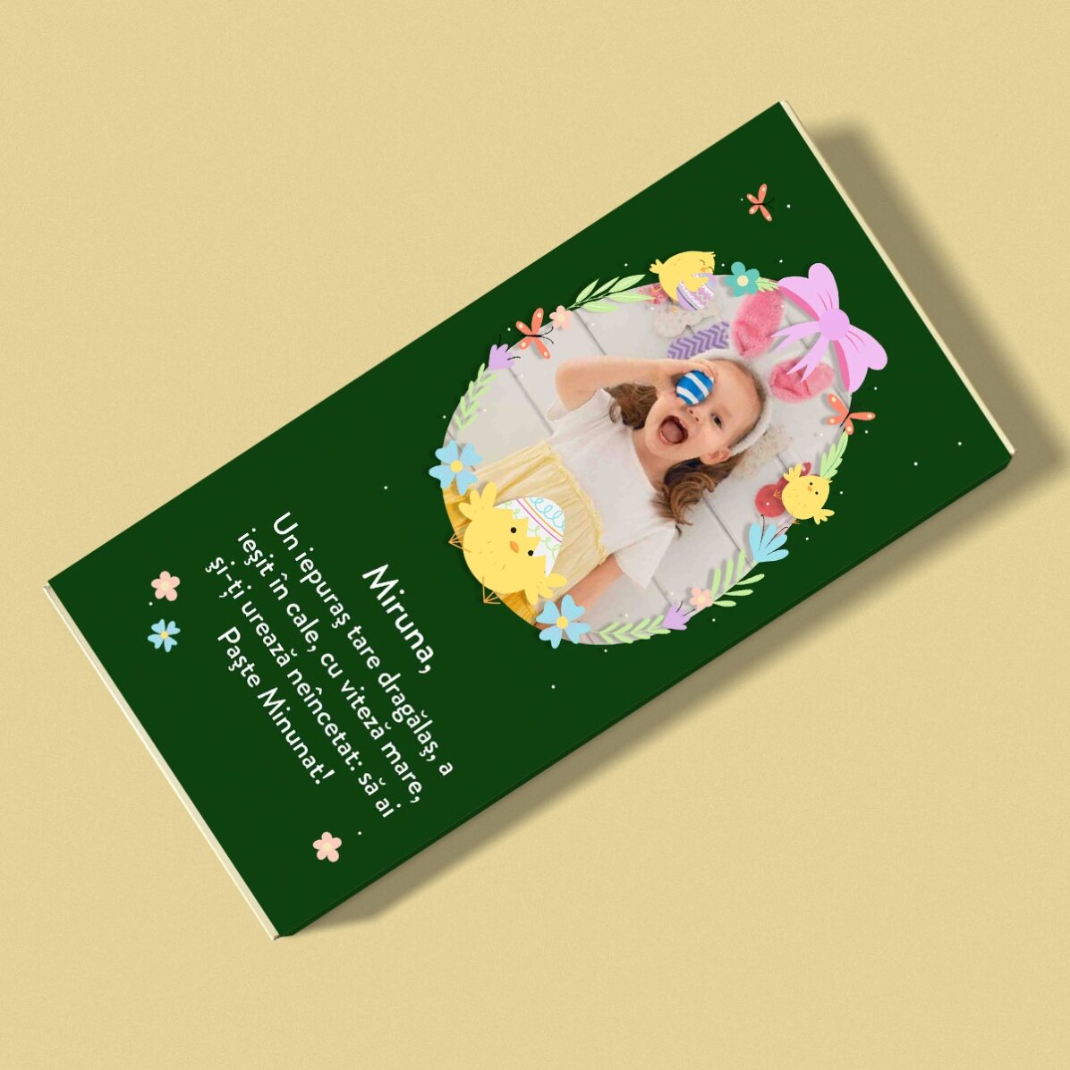 Ciocolată personalizată cu text și poză - Paște Minunat