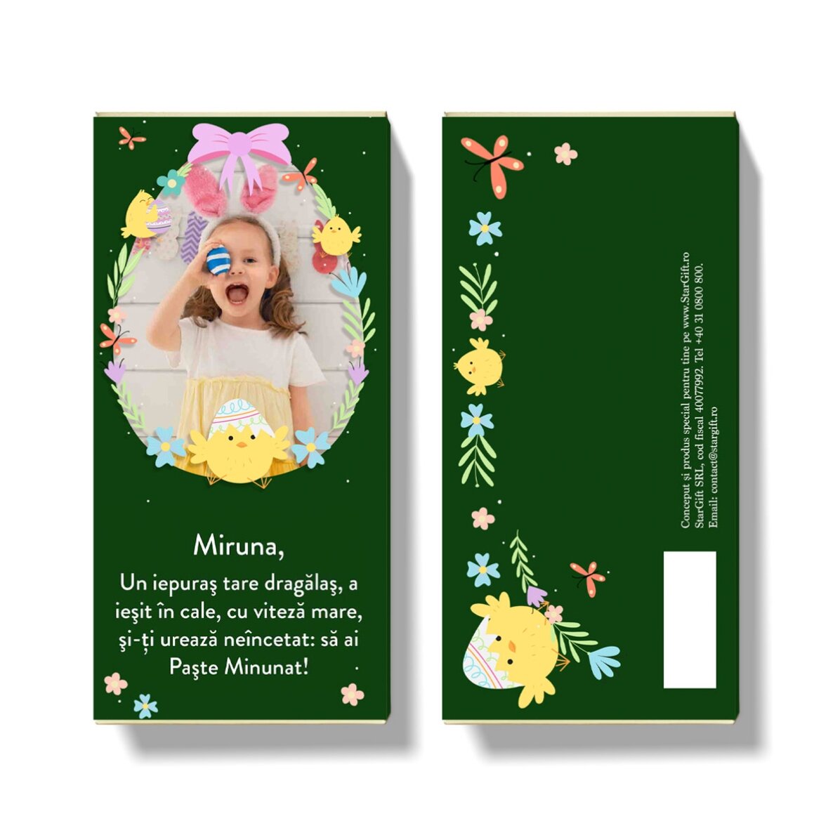 Ciocolată personalizată cu text și poză - Paște Minunat