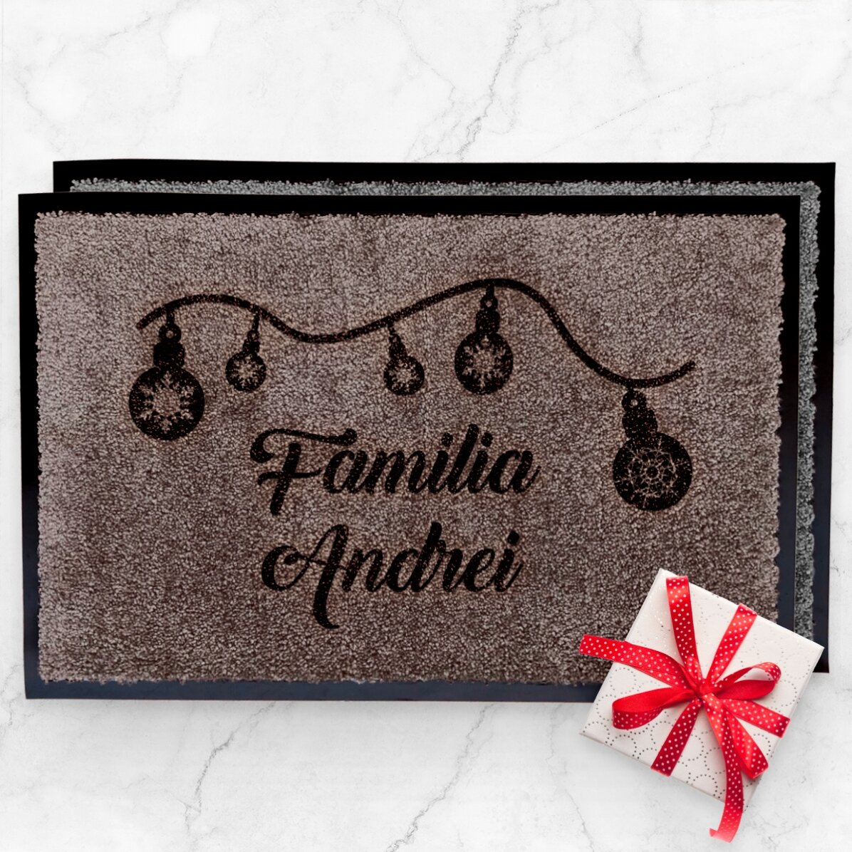 Covoraș intrare de interior personalizat - Globuri Crăciun