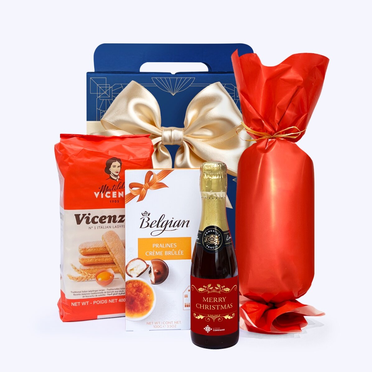 Cutie cadou - Bucurie de Craciun cu mini vin spumant personalizat cu logo si mesaj