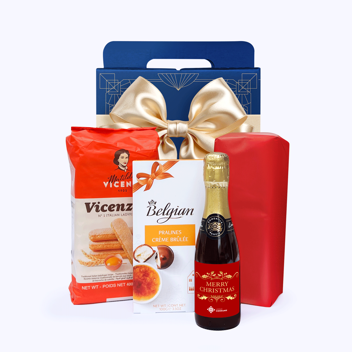 Cutie cadou - Bucurie de Craciun cu mini vin spumant personalizat cu logo si mesaj