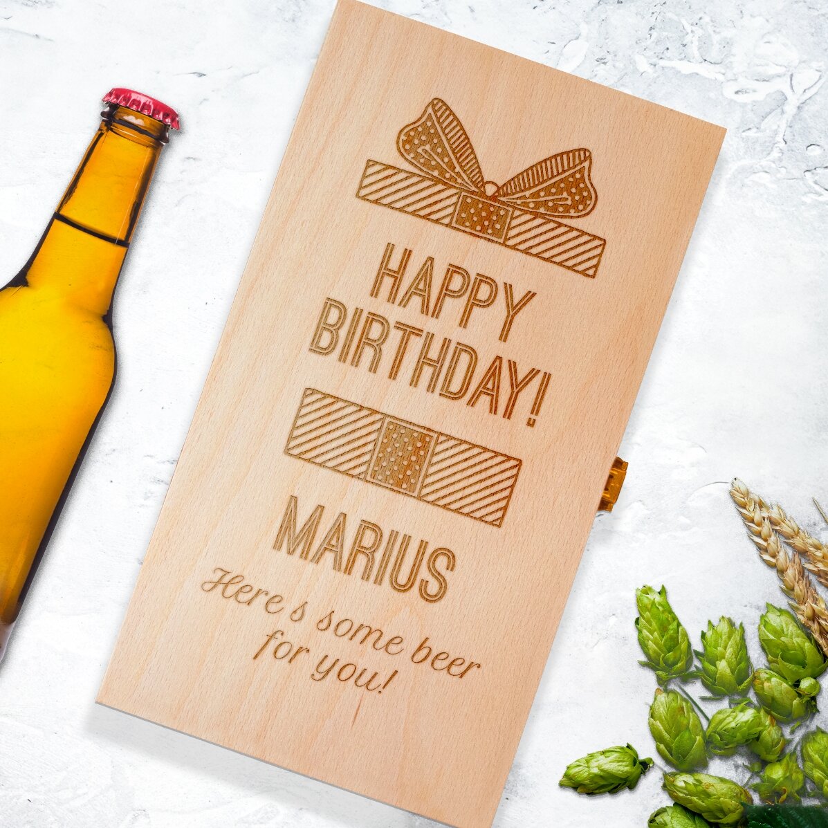 Cutie de bere personalizată pentru trei sticle - Cadou