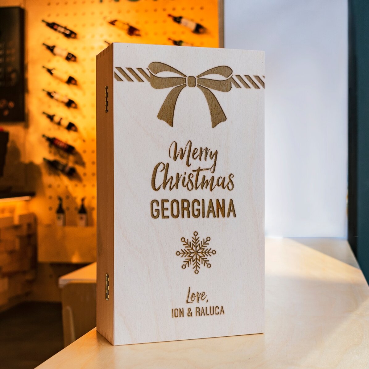 Cutie de bere personalizată pentru trei sticle - Present