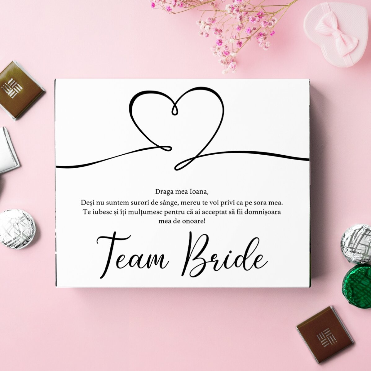 Cutie de bomboane personalizată cu mesaj - Team Bride