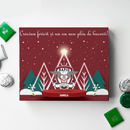 Cutie de bomboane FC Rapid personalizată cu text - Sărbătoare în Giulești