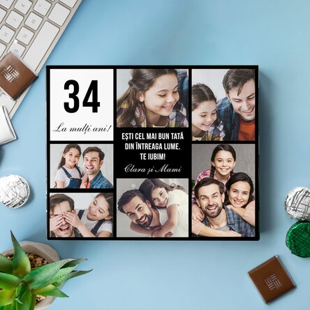 Cutie de bomboane personalizată cu 6 poze și mesaj pentru cei dragi