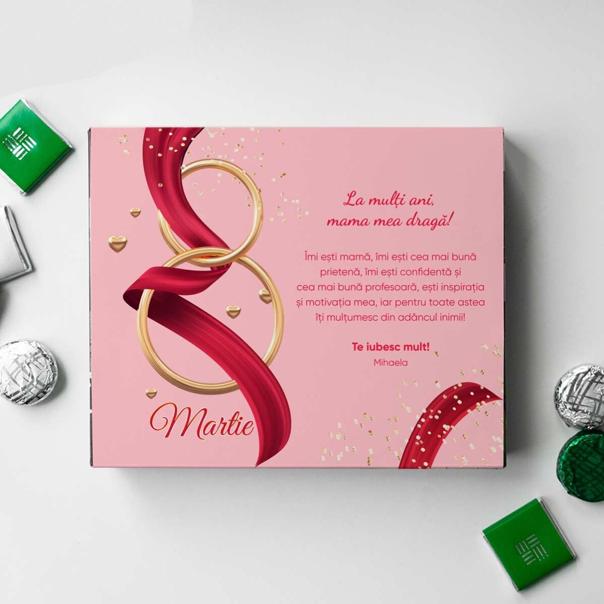 Cutie de bomboane personalizată cu mesaj - 8 Martie