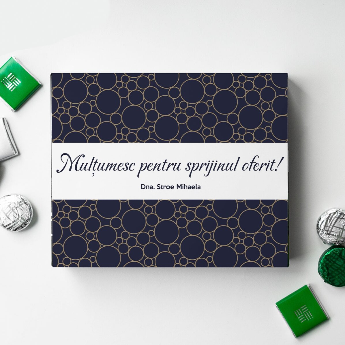 Cutie de bomboane personalizată cu mesaj de mulțumire - Elegant