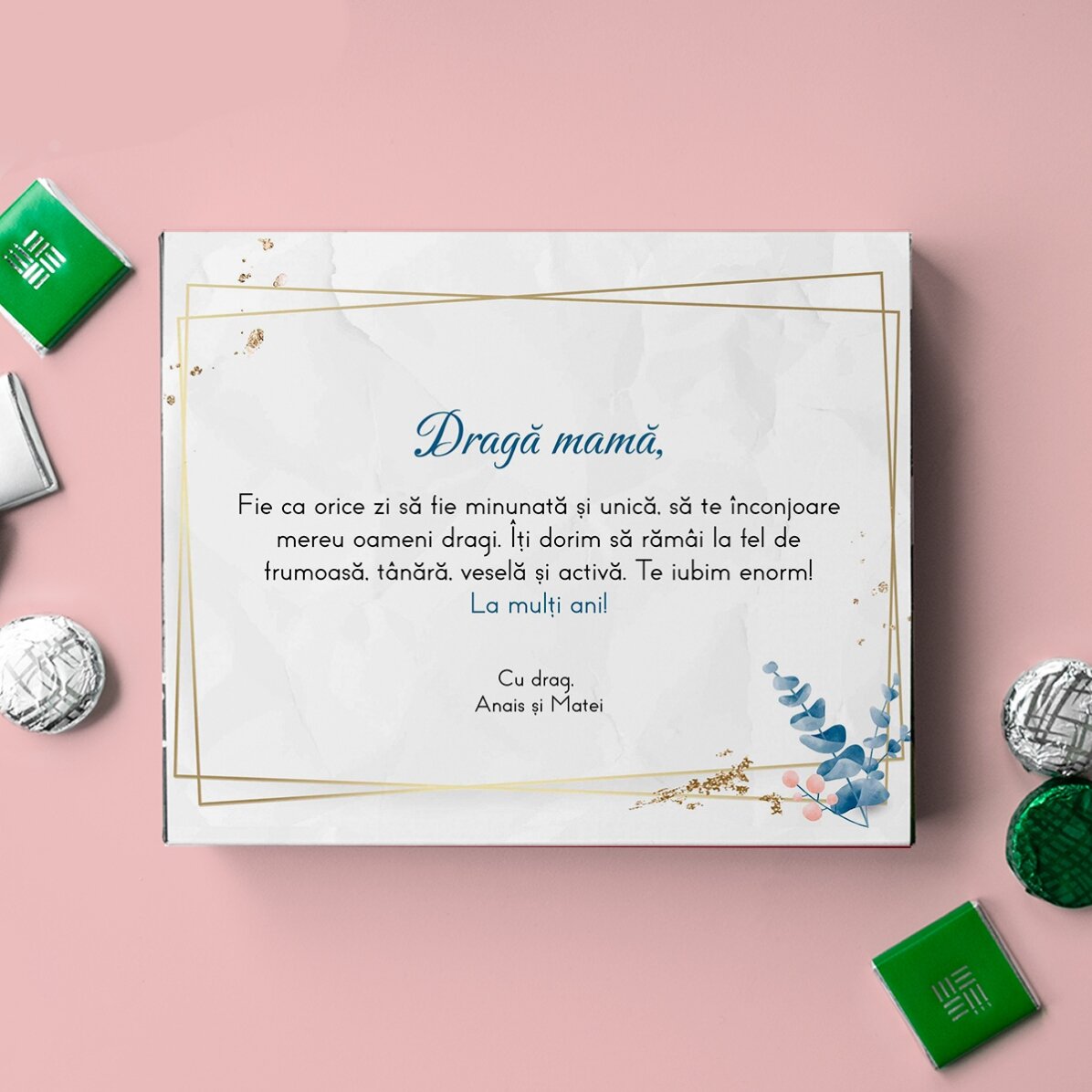 Cutie de bomboane personalizată cu mesaj - La mulți ani!