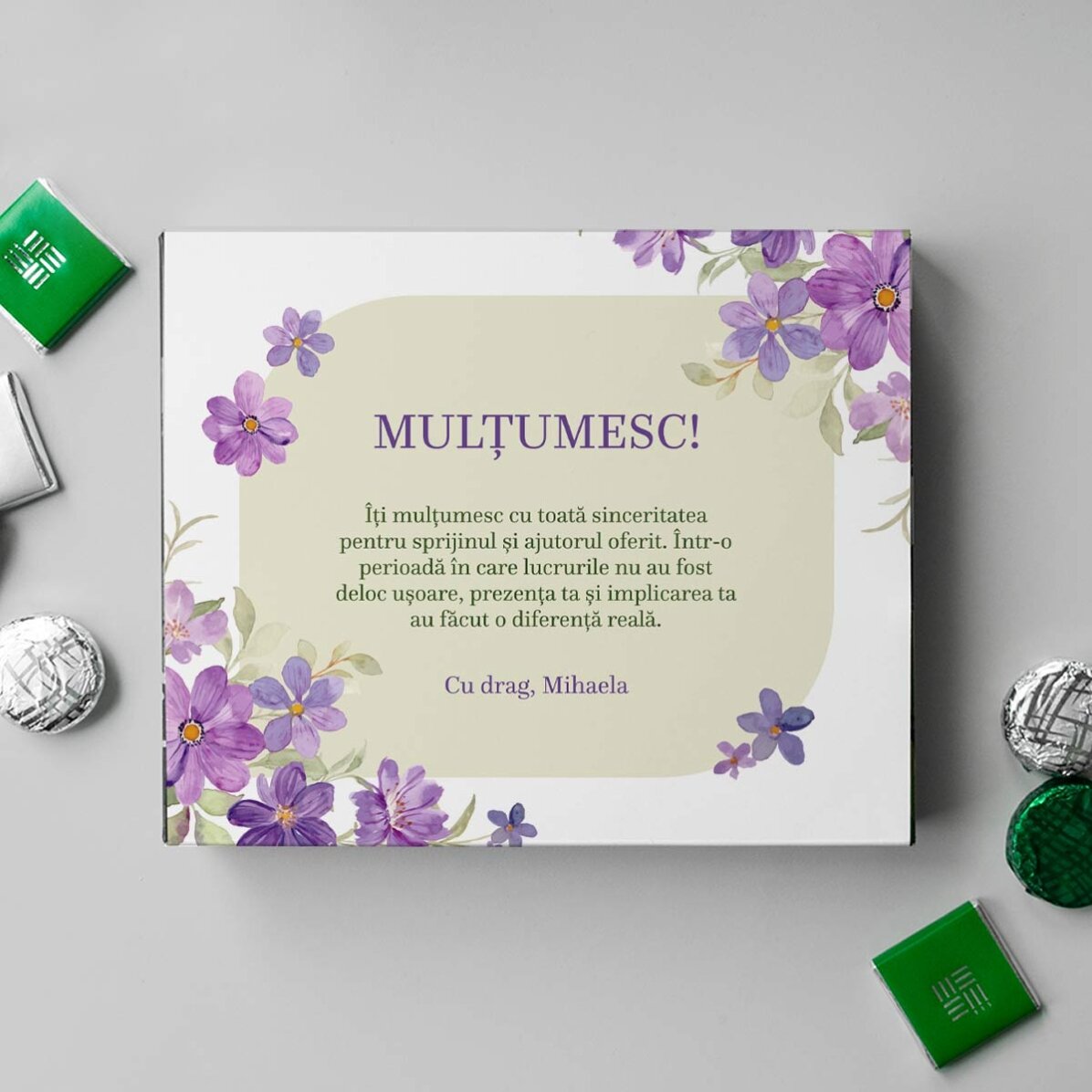 Cutie de bomboane personalizată cu mesaj  - Mulțumesc!