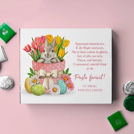 Cutie de bomboane personalizată cu mesaj - Paște fericit!