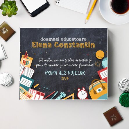 Cutie de bomboane personalizată cu mesaj pentru început de an pentru profesor