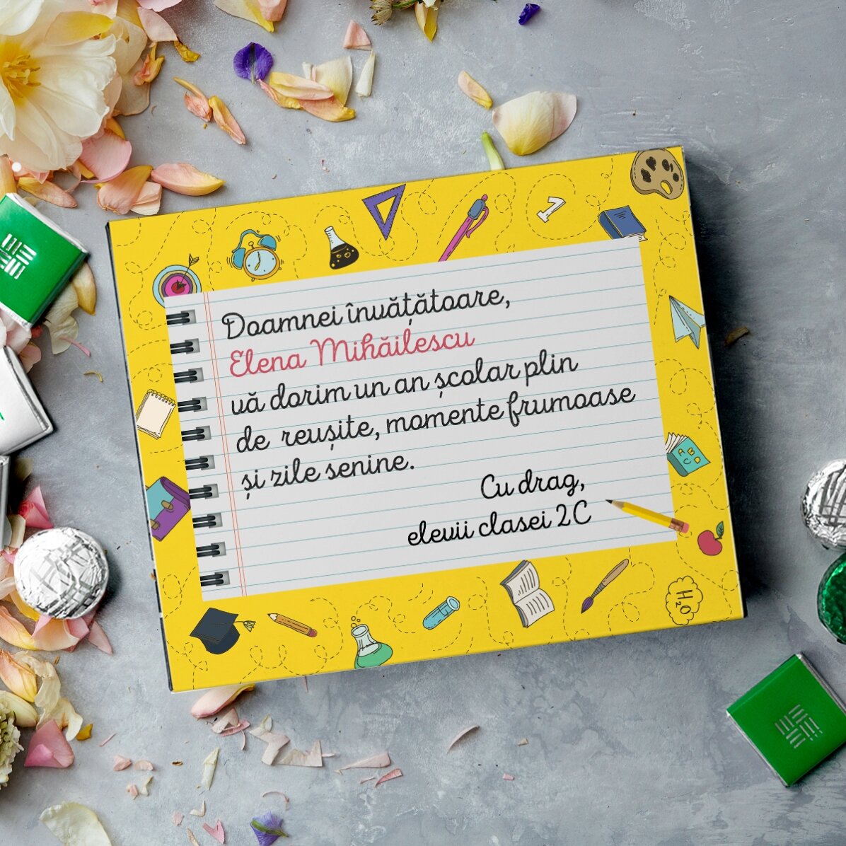 Cutie de bomboane personalizată cu mesaj pentru început de an